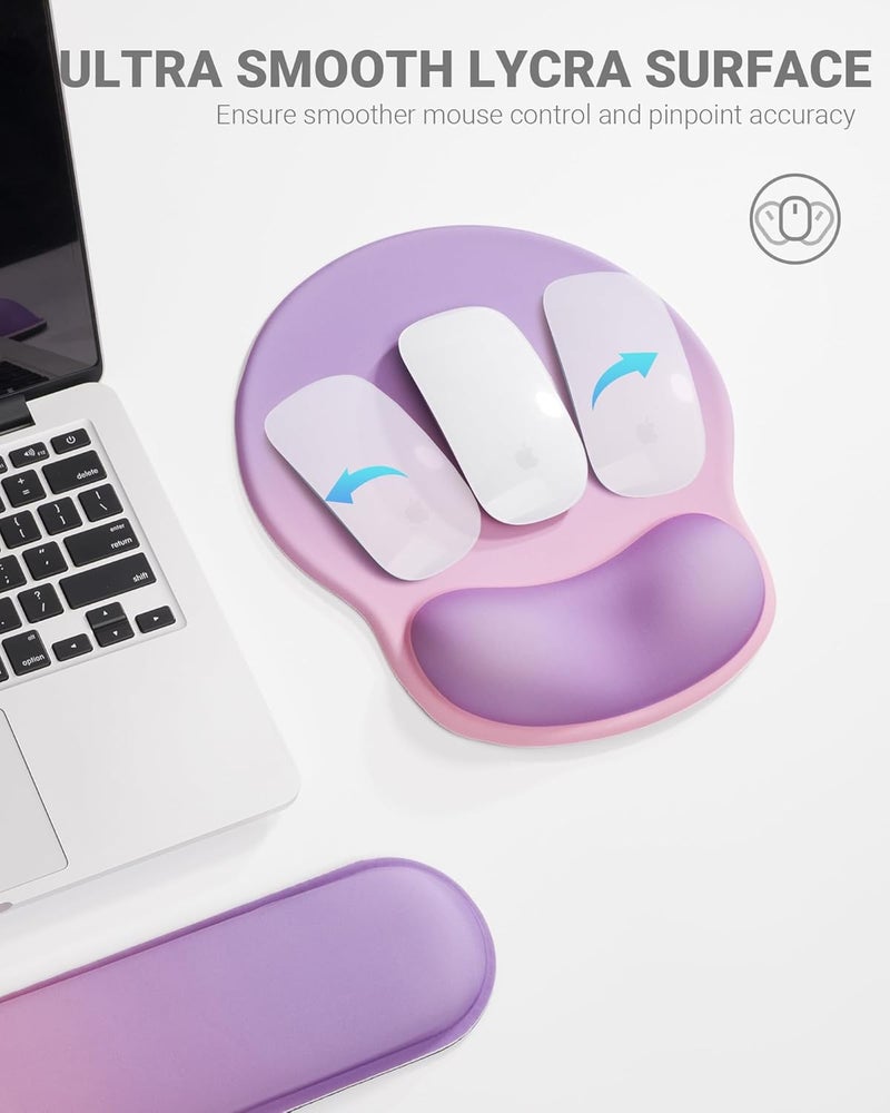 Laborio Ergonomic Mouse Pad Wrist Support Set, Memory Foam Keyboard Wrist Rest Set, Keyboard Pad, Non-Slip Base Mousepad(Gradient Pink Purple Set) - Image 3